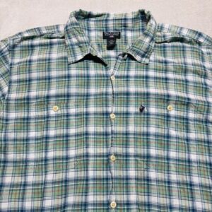 Vintage Polo Jeans Ralph Lauren SS Button Up Shirt Mens XXL Green Plaid Flag‎
